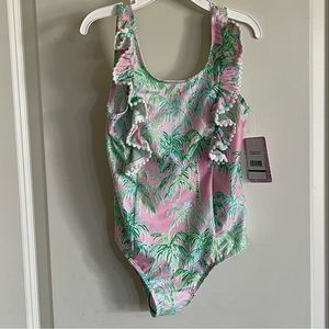 Tommy Bahama girls one piece swimsuit with Pom Pom ruffle size5-6 & 7-8